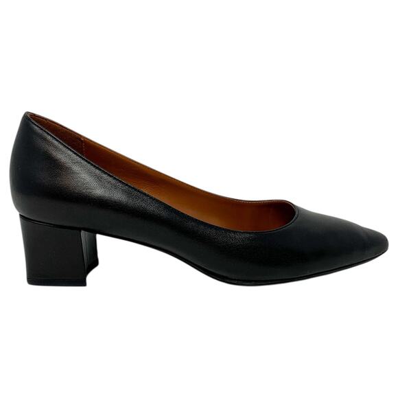 Aquatalia Pasha Black Leather Almond Toe Low Block Heels Weatherproof Pumps - Picture 5 of 9